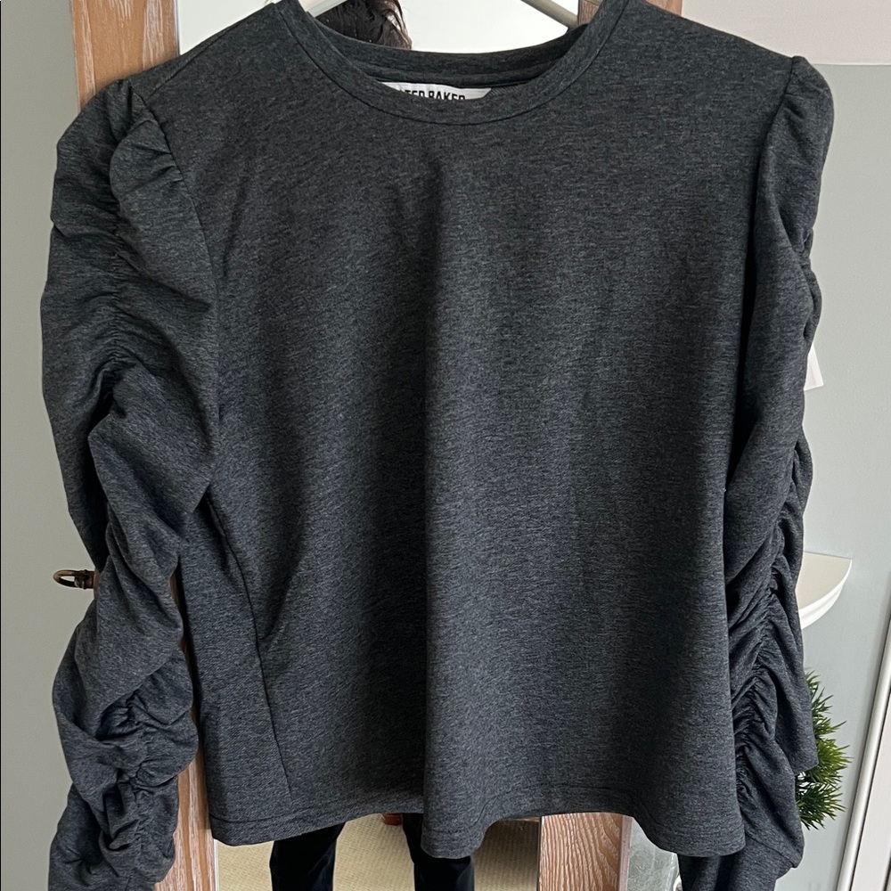 Walter Baker Charcoal Ruched Sleeve Top